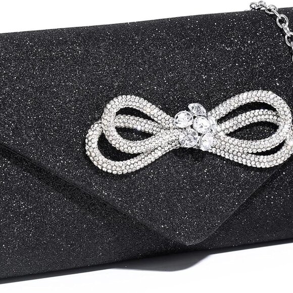 Women Evening Handbag Shiny Crystal Bow Clutch Purse for Weddings Prom - Picture 1 of 9